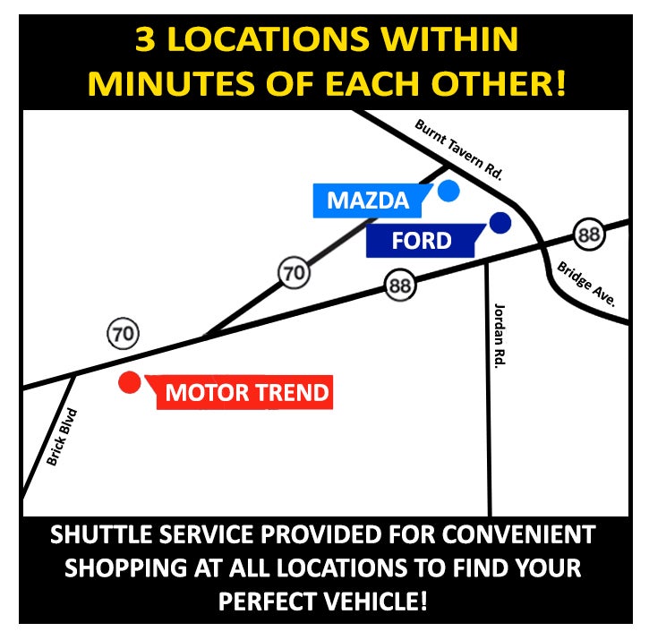 All American Ford, All American Mazda, and All American Used Car Super Center: 3 locations within minutes of each other! Shuttle service provided for convenient shopping at all locations to find your perfect vehicle!