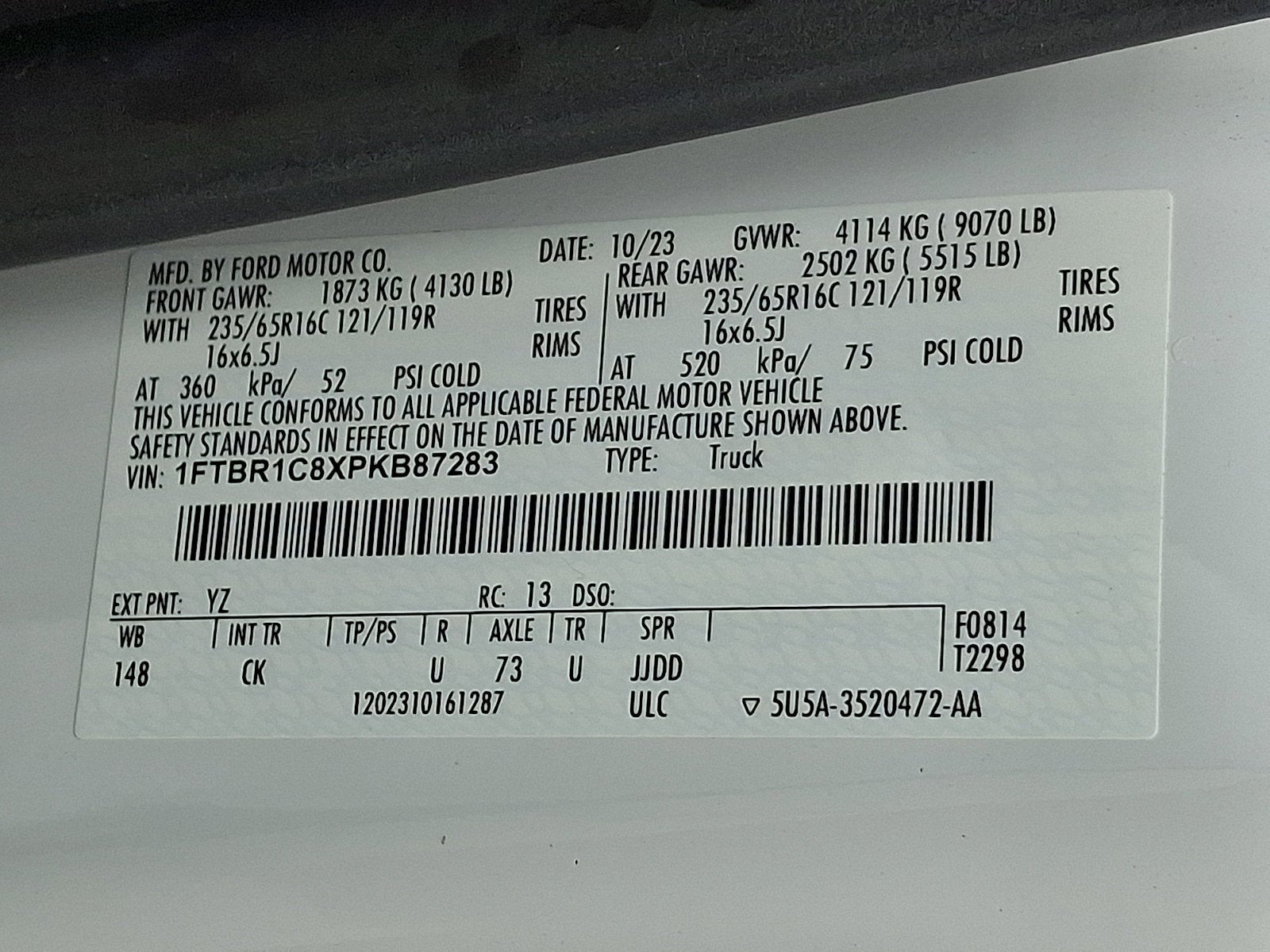 2023 Ford Transit-250 T-250 130" Med Rf 9070 GVWR RWD